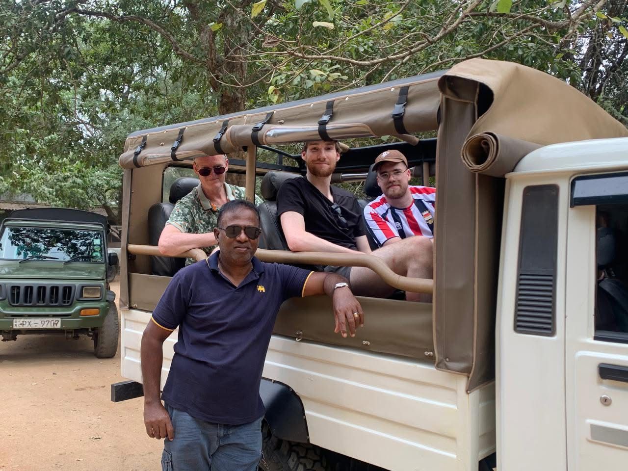 Rohan Perera with guests on a Yala safari jeep